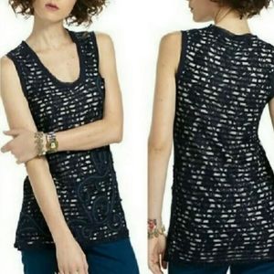 Meadow Rue Anthropologie blue & white floral Lace Overlay Tunic Top Size Medium